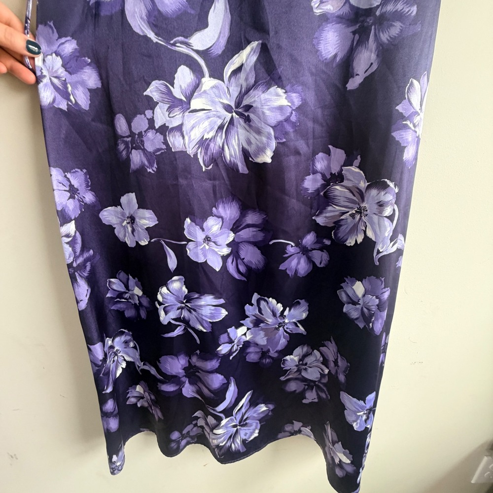 VTG Y2K Floral Maxi Dress Womens‎ 13 14 Purple Satin Flowy Fairy Cottagecore - Picture 3 of 9